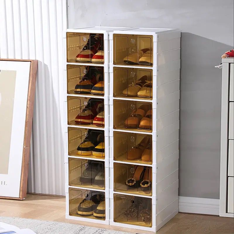 Caja de almacenamiento de zapatos, organizador de zapatos plegable de 6  niveles sin instalación con puerta transparente, estante para zapatos que